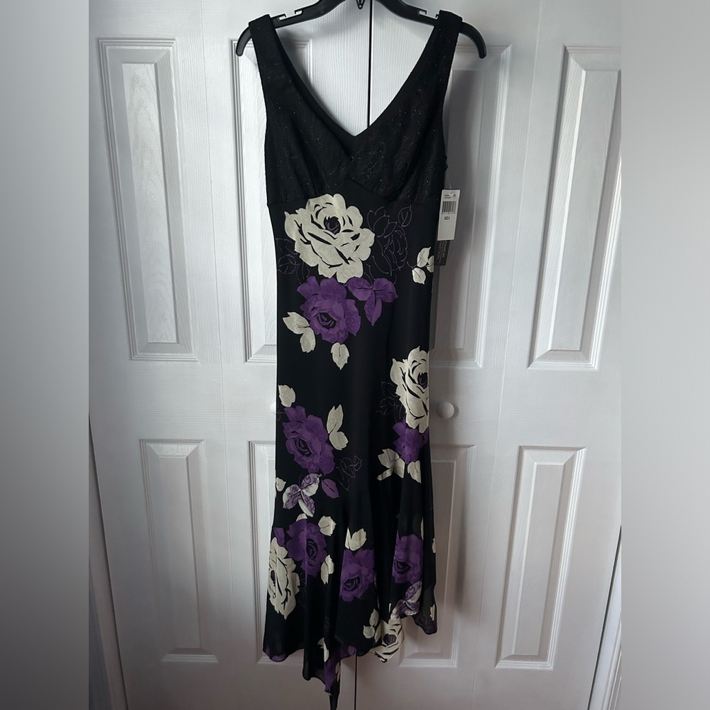 NWT Vintage Floral Purple and Black Asymmetrical Dress - Size 6